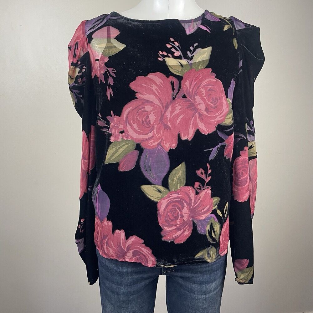 Phoebe 90s New Grunge Size 4 VELVET Burnout Floral Blouse Witchy Whimsy Goth
